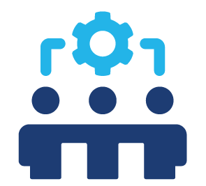 icon with group of figures and gear wheel